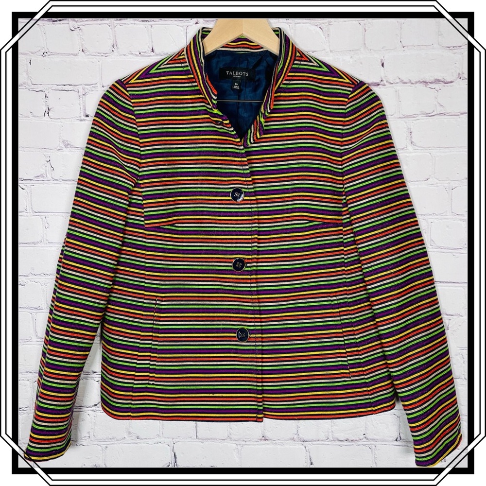Talbots Multi Color Striped Blazer Size 8 Petite - image 1